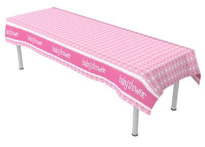 Baby Shower Pink Colourfast Plastic Table Cover 137cm x 2.6m 1pc - Partyware